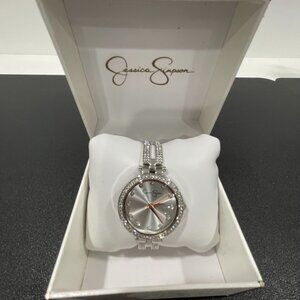 NWT Jessica Simpson Crystal Diamond Bangle Analog Quartz Wrist Watch